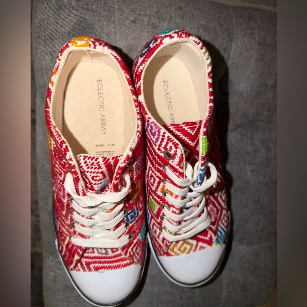 Eclectic Array Vibrant Red Patterned Women's Snea… - image 4